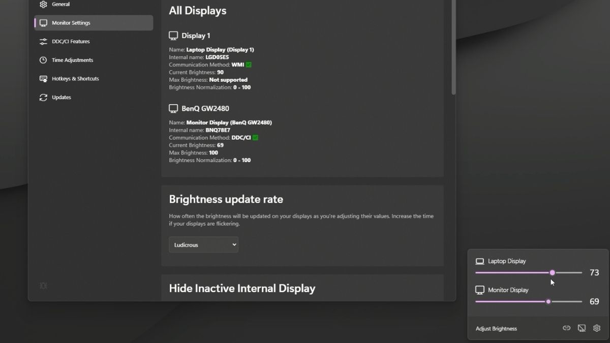 Adjust external monitor brightness