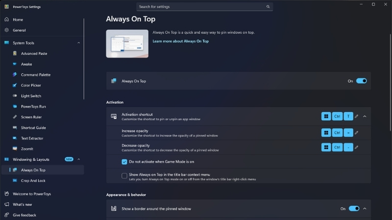 Microsoft PowerToys - Always on top