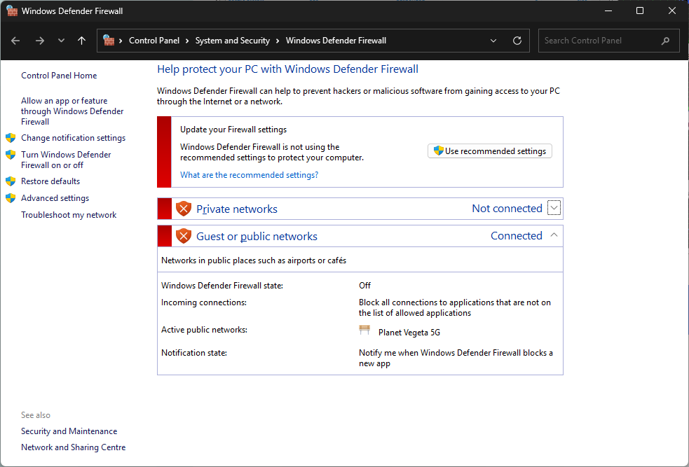 firewall.cpl - Windows Firewall