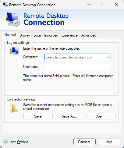 mstsc - Remote Desktop Connection